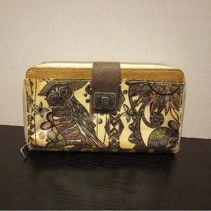 Sakroots Artist Owl Large Zip Around Wallet Owl BOHO Floral